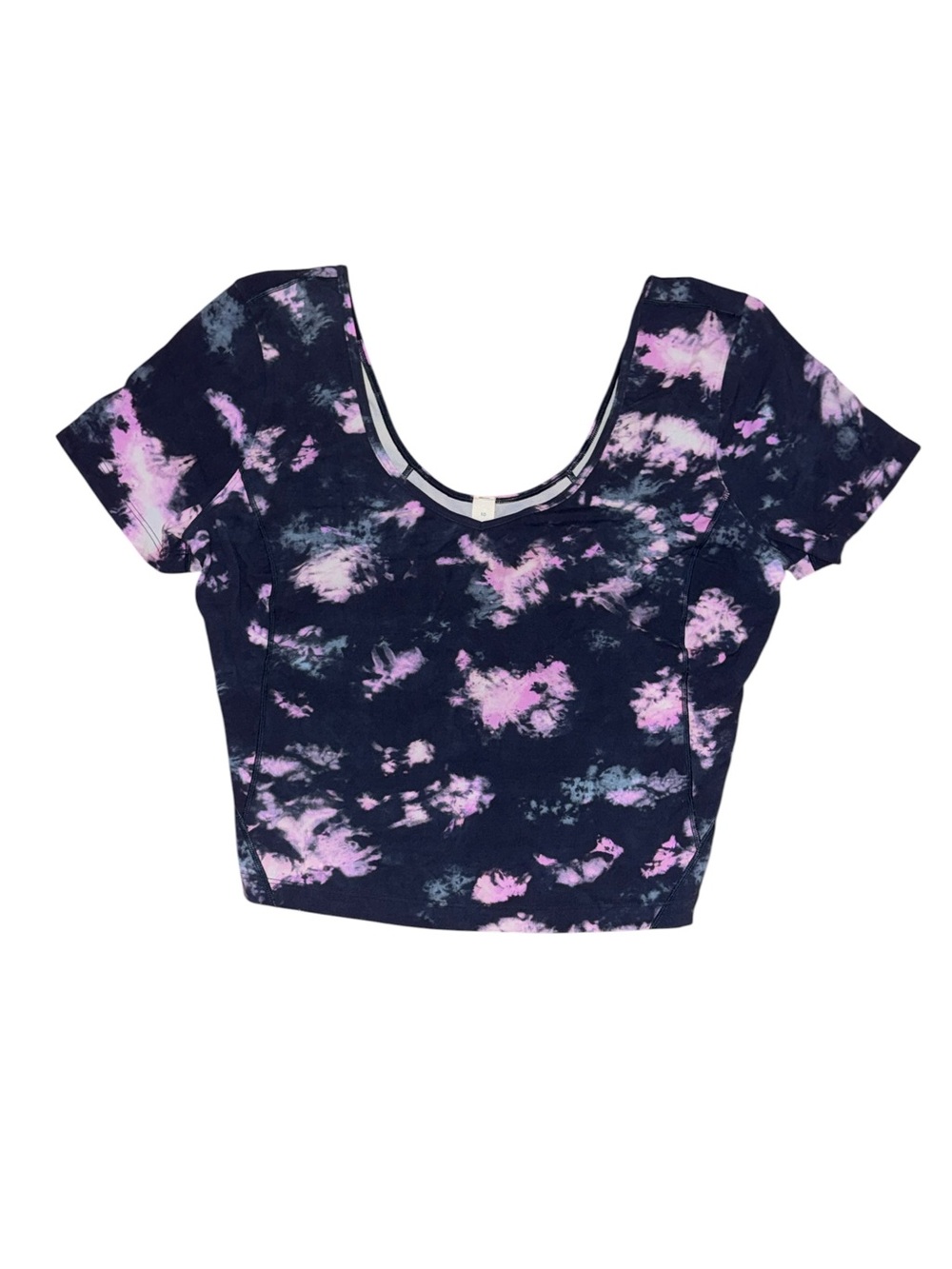 lululemon athletica Navy Tie-Dye Scoop Neck Crop Top with Pink Accents